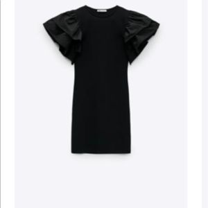 ZARA BLACK MINI TIGHT DRESS WITH RUFFLE SLEEVE SIZE SMALL WORN ONCE PERFECT COND